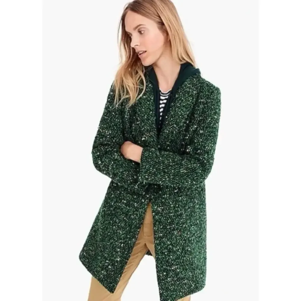 J Crew Coat Women 4 Daphne Boucle Tweed Single Breasted Green Preppy Chic